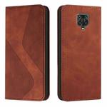 For Xiaomi Redmi Note 9S / Note 9 Pro Skin Feel Magnetic S-type Solid Color Horizontal Flip Leather Case with Holder & Card Slot & Wallet(Brown)