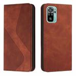 For Xiaomi Redmi Note 10 4G / Note 10S Skin Feel Magnetic S-type Solid Color Horizontal Flip Leather Case with Holder & Card Slot & Wallet(Brown)