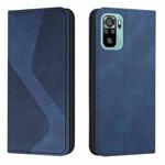 For Xiaomi Redmi Note 10 4G / Note 10S Skin Feel Magnetic S-type Solid Color Horizontal Flip Leather Case with Holder & Card Slot & Wallet(Blue)