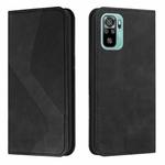 For Xiaomi Redmi Note 10 4G / Note 10S Skin Feel Magnetic S-type Solid Color Horizontal Flip Leather Case with Holder & Card Slot & Wallet(Black)