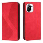 For Xiaomi Mi 11 Skin Feel Magnetic S-type Solid Color Horizontal Flip Leather Case with Holder & Card Slot & Wallet(Red)
