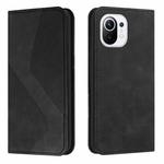 For Xiaomi Mi 11 Skin Feel Magnetic S-type Solid Color Horizontal Flip Leather Case with Holder & Card Slot & Wallet(Black)
