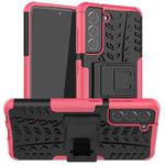 For Samsung Galaxy S21 FE Tire Texture Shockproof TPU+PC Protective Case with Holder(Pink)