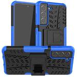 For Samsung Galaxy S21 FE Tire Texture Shockproof TPU+PC Protective Case with Holder(Blue)