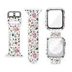 Silicone Printing Integrated Watch Case Watch Band For Apple Watch Series  7  45mm / & 6 & SE & 5 & 4 44mm(White Florets)