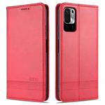 For Xiaomi Redmi Note 10 5G AZNS Magnetic Calf Texture Horizontal Flip Leather Case with Card Slots & Holder & Wallet(Red)