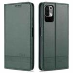For Xiaomi Redmi Note 10 5G AZNS Magnetic Calf Texture Horizontal Flip Leather Case with Card Slots & Holder & Wallet(Dark Green)