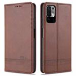 For Xiaomi Redmi Note 10 5G AZNS Magnetic Calf Texture Horizontal Flip Leather Case with Card Slots & Holder & Wallet(Dark Brown)