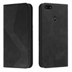 For Motorola Moto E6 Play Skin Feel Magnetic S-type Solid Color Horizontal Flip Leather Case with Holder & Card Slot & Wallet(Black)