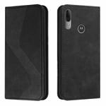 For Motorola Moto E6 Plus Skin Feel Magnetic S-type Solid Color Horizontal Flip Leather Case with Holder & Card Slot & Wallet(Black)