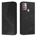 For Motorola Moto G10 / G30 Skin Feel Magnetic S-type Solid Color Horizontal Flip Leather Case with Holder & Card Slot & Wallet(Black)