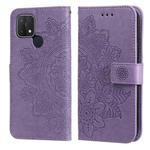 For OPPO A15 / A15s 7-petal Flowers Embossing Pattern Horizontal Flip PU Leather Case with Holder & Card Slots & Wallet & Photo Frame(Light Purple)