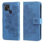 For OPPO A15 / A15s 7-petal Flowers Embossing Pattern Horizontal Flip PU Leather Case with Holder & Card Slots & Wallet & Photo Frame(Blue)