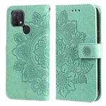 For OPPO A15 / A15s 7-petal Flowers Embossing Pattern Horizontal Flip PU Leather Case with Holder & Card Slots & Wallet & Photo Frame(Green)