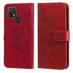 For OPPO A15 / A15s 7-petal Flowers Embossing Pattern Horizontal Flip PU Leather Case with Holder & Card Slots & Wallet & Photo Frame(Red)