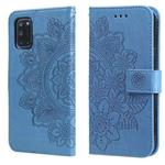 For OPPO A52 / A72 4G / A92 7-petal Flowers Embossing Pattern Horizontal Flip PU Leather Case with Holder & Card Slots & Wallet & Photo Frame(Blue)