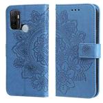 For OPPO A53 / A33 / A32 7-petal Flowers Embossing Pattern Horizontal Flip PU Leather Case with Holder & Card Slots & Wallet & Photo Frame(Blue)
