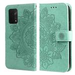 For OPPO A74 4G / F19 4G 7-petal Flowers Embossing Pattern Horizontal Flip PU Leather Case with Holder & Card Slots & Wallet & Photo Frame(Green)