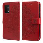 For OPPO A74 4G / F19 4G 7-petal Flowers Embossing Pattern Horizontal Flip PU Leather Case with Holder & Card Slots & Wallet & Photo Frame(Red)