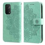 For OPPO A93 5G / A74 5G / A54 5G 7-petal Flowers Embossing Pattern Horizontal Flip PU Leather Case with Holder & Card Slots & Wallet & Photo Frame(Green)