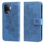 For OPPO A94 4G / F19 Pro / Reno5 F / Reno5 Lite 7-petal Flowers Embossing Pattern Horizontal Flip PU Leather Case with Holder & Card Slots & Wallet & Photo Frame(Blue)