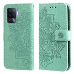 For OPPO A94 4G / F19 Pro / Reno5 F / Reno5 Lite 7-petal Flowers Embossing Pattern Horizontal Flip PU Leather Case with Holder & Card Slots & Wallet & Photo Frame(Green)