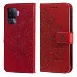 For OPPO A94 4G / F19 Pro / Reno5 F / Reno5 Lite 7-petal Flowers Embossing Pattern Horizontal Flip PU Leather Case with Holder & Card Slots & Wallet & Photo Frame(Red)