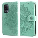 For OPPO A94 5G / F19 Pro+ / Reno5 Z 5G 7-petal Flowers Embossing Pattern Horizontal Flip PU Leather Case with Holder & Card Slots & Wallet & Photo Frame(Green)