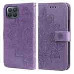For OPPO F17 Pro / A93 4G / Reno4 Lite 7-petal Flowers Embossing Pattern Horizontal Flip PU Leather Case with Holder & Card Slots & Wallet & Photo Frame(Light Purple)