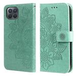 For OPPO F17 Pro / A93 4G / Reno4 Lite 7-petal Flowers Embossing Pattern Horizontal Flip PU Leather Case with Holder & Card Slots & Wallet & Photo Frame(Green)