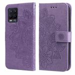 For OPPO Realme 8 / Realme 8 Pro 7-petal Flowers Embossing Pattern Horizontal Flip PU Leather Case with Holder & Card Slots & Wallet & Photo Frame(Light Purple)