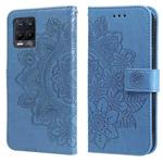 For OPPO Realme 8 / Realme 8 Pro 7-petal Flowers Embossing Pattern Horizontal Flip PU Leather Case with Holder & Card Slots & Wallet & Photo Frame(Blue)