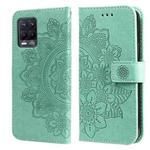 For OPPO Realme 8 / Realme 8 Pro 7-petal Flowers Embossing Pattern Horizontal Flip PU Leather Case with Holder & Card Slots & Wallet & Photo Frame(Green)