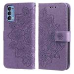 For OPPO Reno4 5G 7-petal Flowers Embossing Pattern Horizontal Flip PU Leather Case with Holder & Card Slots & Wallet & Photo Frame(Light Purple)