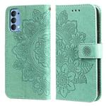 For OPPO Reno4 5G 7-petal Flowers Embossing Pattern Horizontal Flip PU Leather Case with Holder & Card Slots & Wallet & Photo Frame(Green)