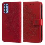 For OPPO Reno4 5G 7-petal Flowers Embossing Pattern Horizontal Flip PU Leather Case with Holder & Card Slots & Wallet & Photo Frame(Red)