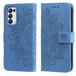 For OPPO Reno5 5G / 4G / Find X3 Lite 7-petal Flowers Embossing Pattern Horizontal Flip PU Leather Case with Holder & Card Slots & Wallet & Photo Frame(Blue)