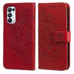 For OPPO Reno5 5G / 4G / Find X3 Lite 7-petal Flowers Embossing Pattern Horizontal Flip PU Leather Case with Holder & Card Slots & Wallet & Photo Frame(Red)