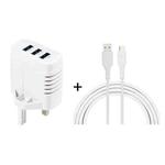 SOlma 2 in 1 6.2A 3 USB Ports Travel Charger + 1.2m USB to USB-C / Type-C Data Cable Set, UK Plug