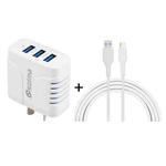 SOlma 2 in 1 6.2A 3 USB Ports Travel Charger + 1.2m USB to USB-C / Type-C Data Cable Set, AU Plug