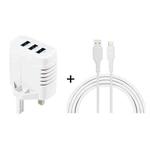 SOlma 2 in 1 6.2A 3 USB Ports Travel Charger + 1.2m USB to 8 Pin Data Cable Set, UK Plug
