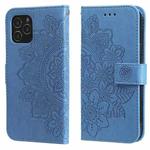 For iPhone 11 7-petal Flowers Embossing Pattern Horizontal Flip PU Leather Case with Holder & Card Slots & Wallet & Photo Frame (Blue)