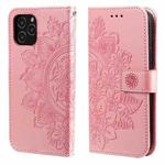 For iPhone 11 7-petal Flowers Embossing Pattern Horizontal Flip PU Leather Case with Holder & Card Slots & Wallet & Photo Frame (Rose Gold)