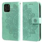 For iPhone 11 Pro 7-petal Flowers Embossing Pattern Horizontal Flip PU Leather Case with Holder & Card Slots & Wallet & Photo Frame (Green)