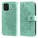 For iPhone 11 Pro Max 7-petal Flowers Embossing Pattern Horizontal Flip PU Leather Case with Holder & Card Slots & Wallet & Photo Frame (Green)