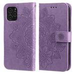 For iPhone 12 mini 7-petal Flowers Embossing Pattern Horizontal Flip PU Leather Case with Holder & Card Slots & Wallet & Photo Frame (Purple)