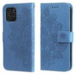 For iPhone 12 mini 7-petal Flowers Embossing Pattern Horizontal Flip PU Leather Case with Holder & Card Slots & Wallet & Photo Frame (Blue)