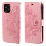 For iPhone 12 mini 7-petal Flowers Embossing Pattern Horizontal Flip PU Leather Case with Holder & Card Slots & Wallet & Photo Frame (Rose Gold)