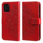 For iPhone 12 Pro Max 7-petal Flowers Embossing Pattern Horizontal Flip PU Leather Case with Holder & Card Slots & Wallet & Photo Frame(Red)