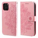 For iPhone 12 Pro Max 7-petal Flowers Embossing Pattern Horizontal Flip PU Leather Case with Holder & Card Slots & Wallet & Photo Frame(Rose Gold)